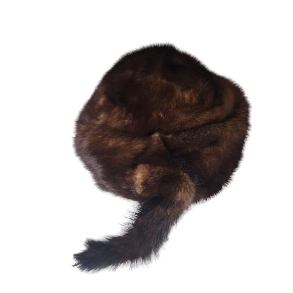 VTG Genuine Mink Fur Davy Crockett Style Hat with Tail Women OS - Picture 9 of 14